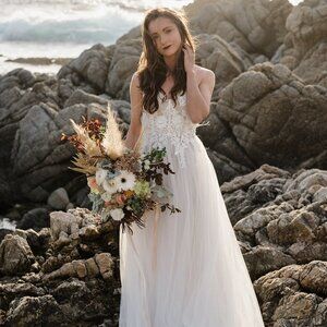 Bridal Tulle Feather Wedding Gown‎ – Nude Lined A-Line Dress